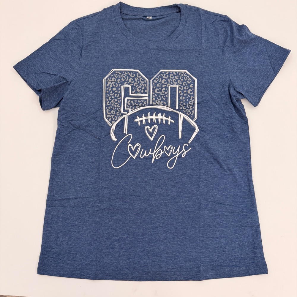 Graphic T-Shirt Blue Heathered Short Sleeve Women Medium football Texas